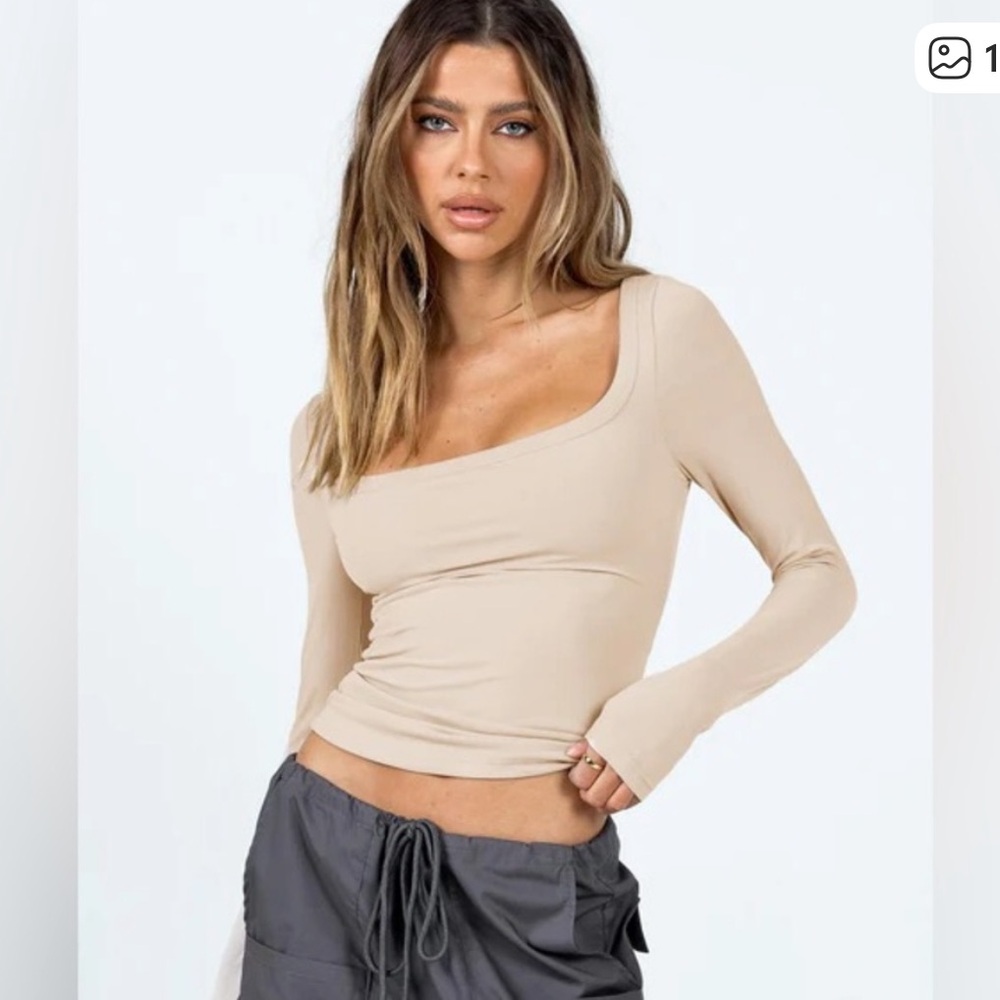 Princess Polly Arthie Beige Long Sleeve Top